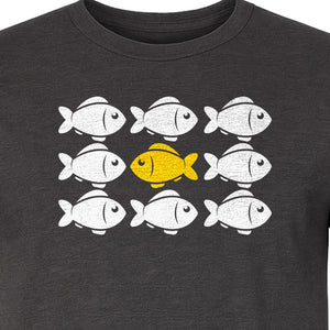Individuality T-Shirt, One Yellow Fish in a School Design for Educators, Counselors and Mentors