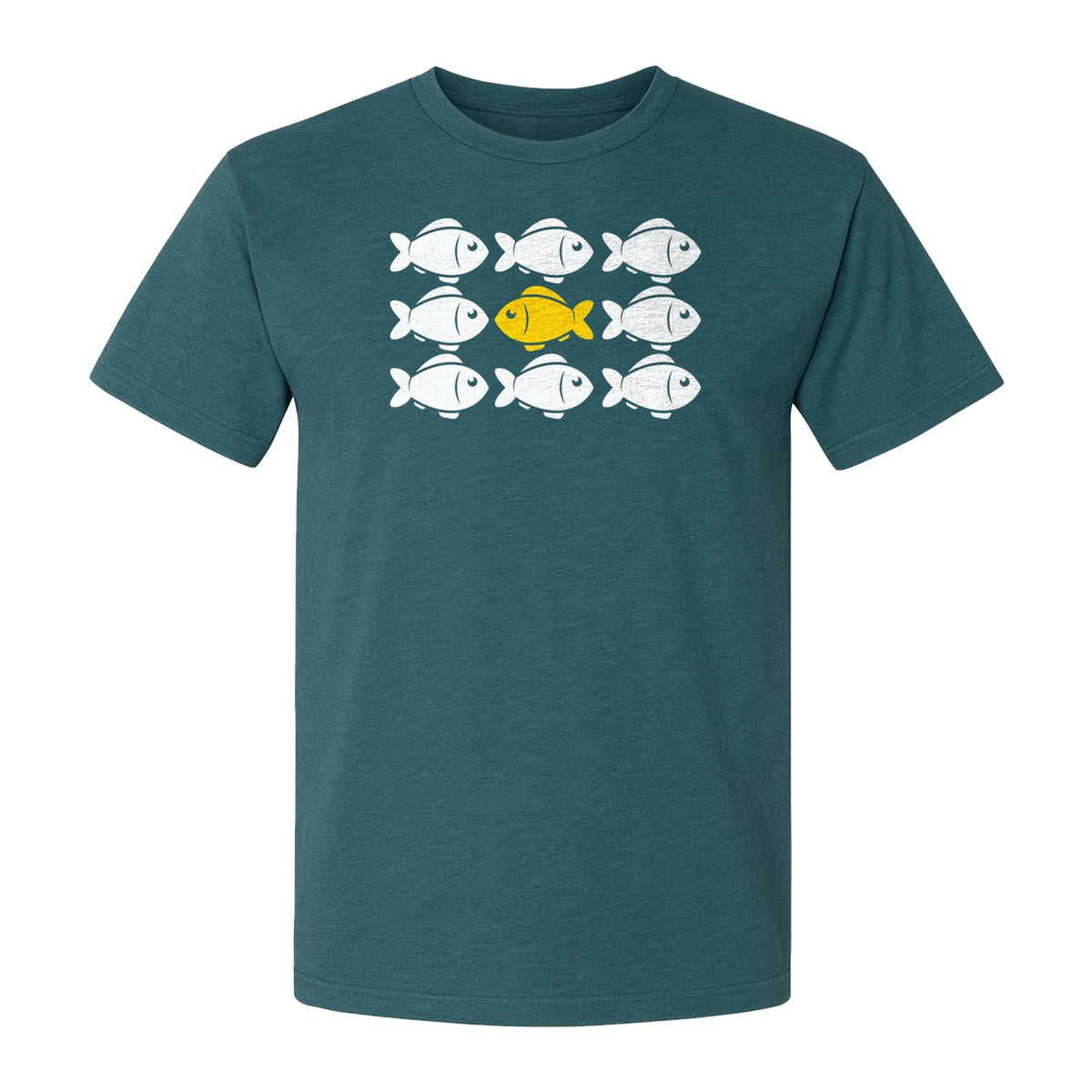Individuality T-Shirt, One Yellow Fish in a School Design for Educators, Counselors and Mentors
