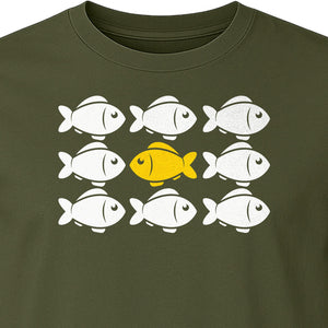 Individuality T-Shirt, One Yellow Fish in a School Design for Educators, Counselors and Mentors