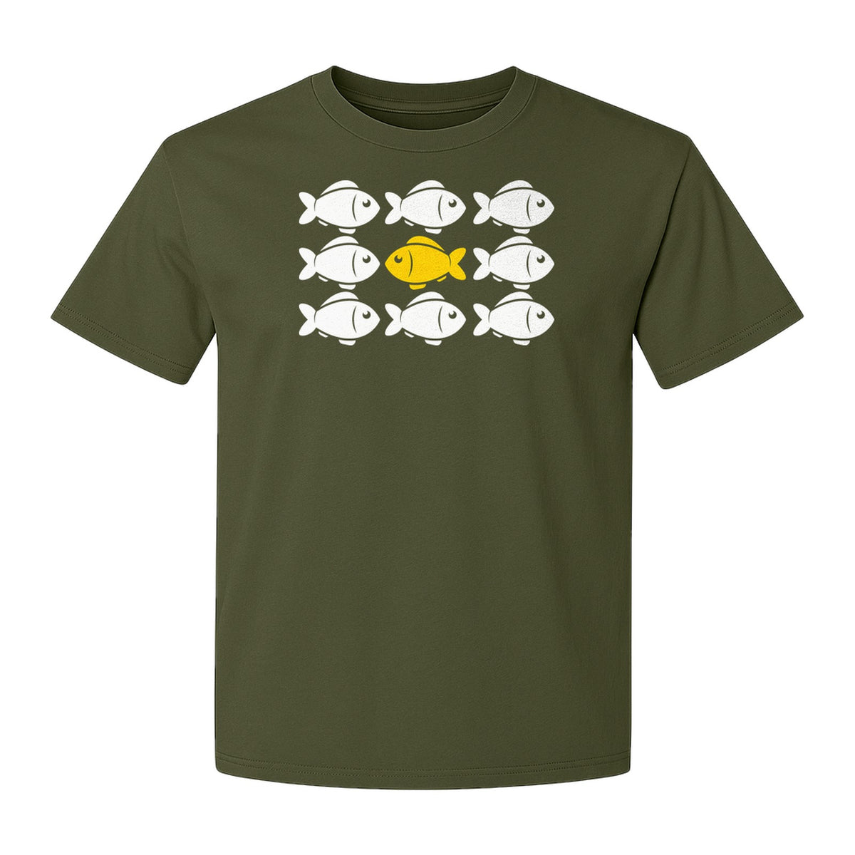 Individuality T-Shirt, One Yellow Fish in a School Design for Educators, Counselors and Mentors
