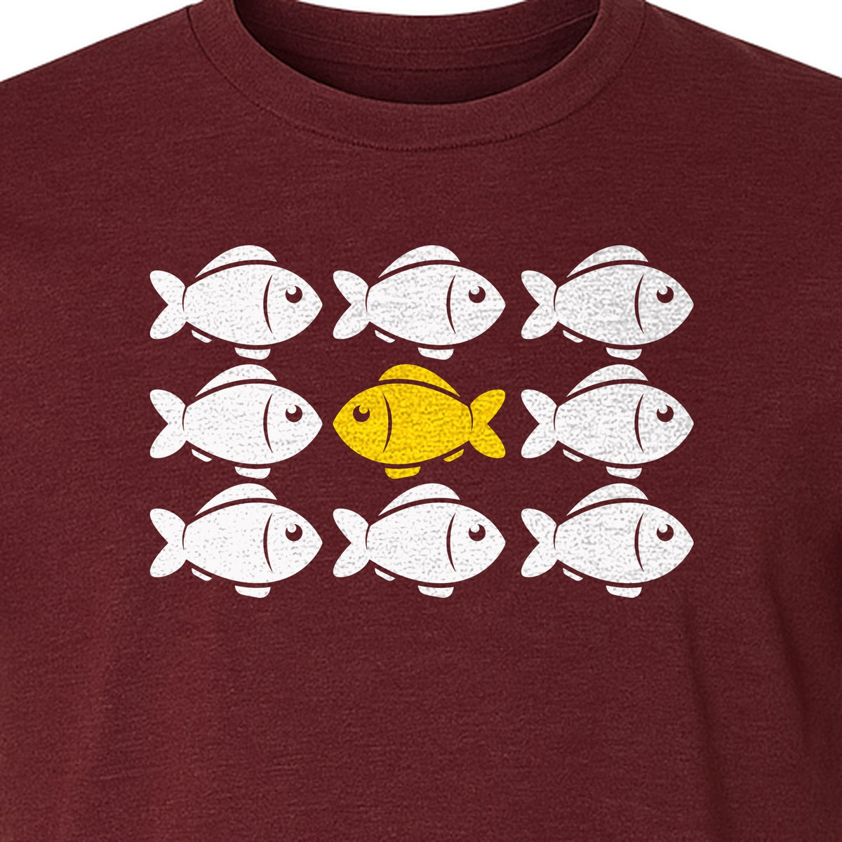 Individuality T-Shirt, One Yellow Fish in a School Design for Educators, Counselors and Mentors