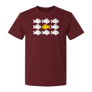 Individuality T-Shirt, One Yellow Fish in a School Design for Educators, Counselors and Mentors