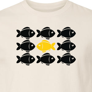 Individuality T-Shirt, One Yellow Fish in a School Design for Educators, Counselors and Mentors