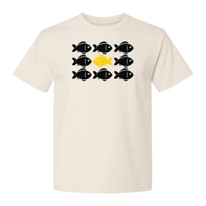 Individuality T-Shirt, One Yellow Fish in a School Design for Educators, Counselors and Mentors