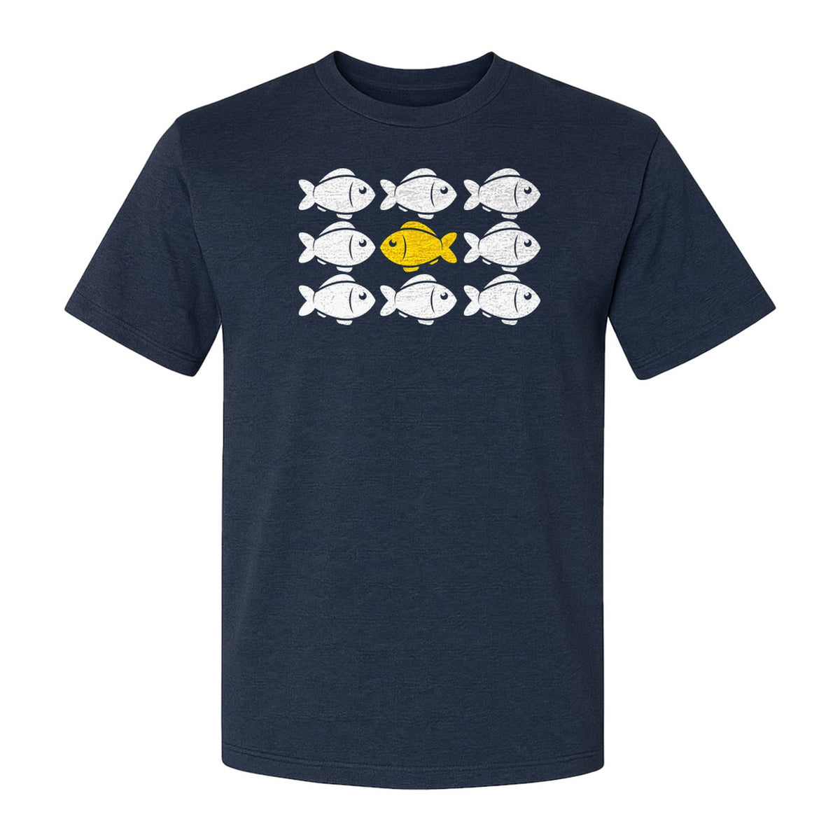 Individuality T-Shirt, One Yellow Fish in a School Design for Educators, Counselors and Mentors