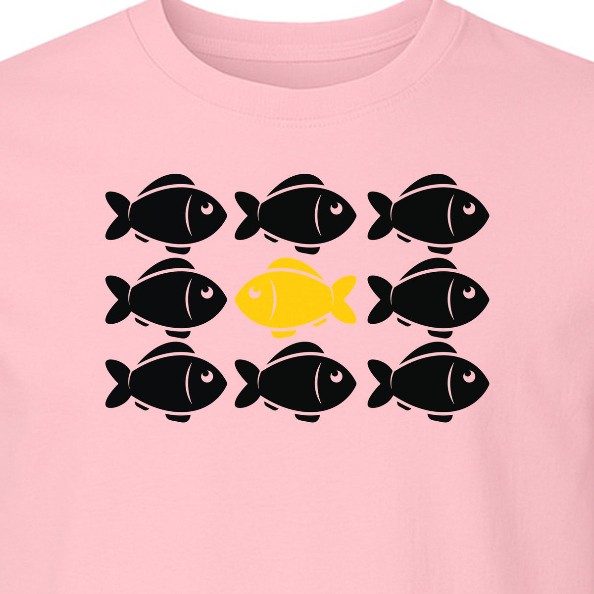 Individuality T-Shirt, One Yellow Fish in a School Design for Educators, Counselors and Mentors