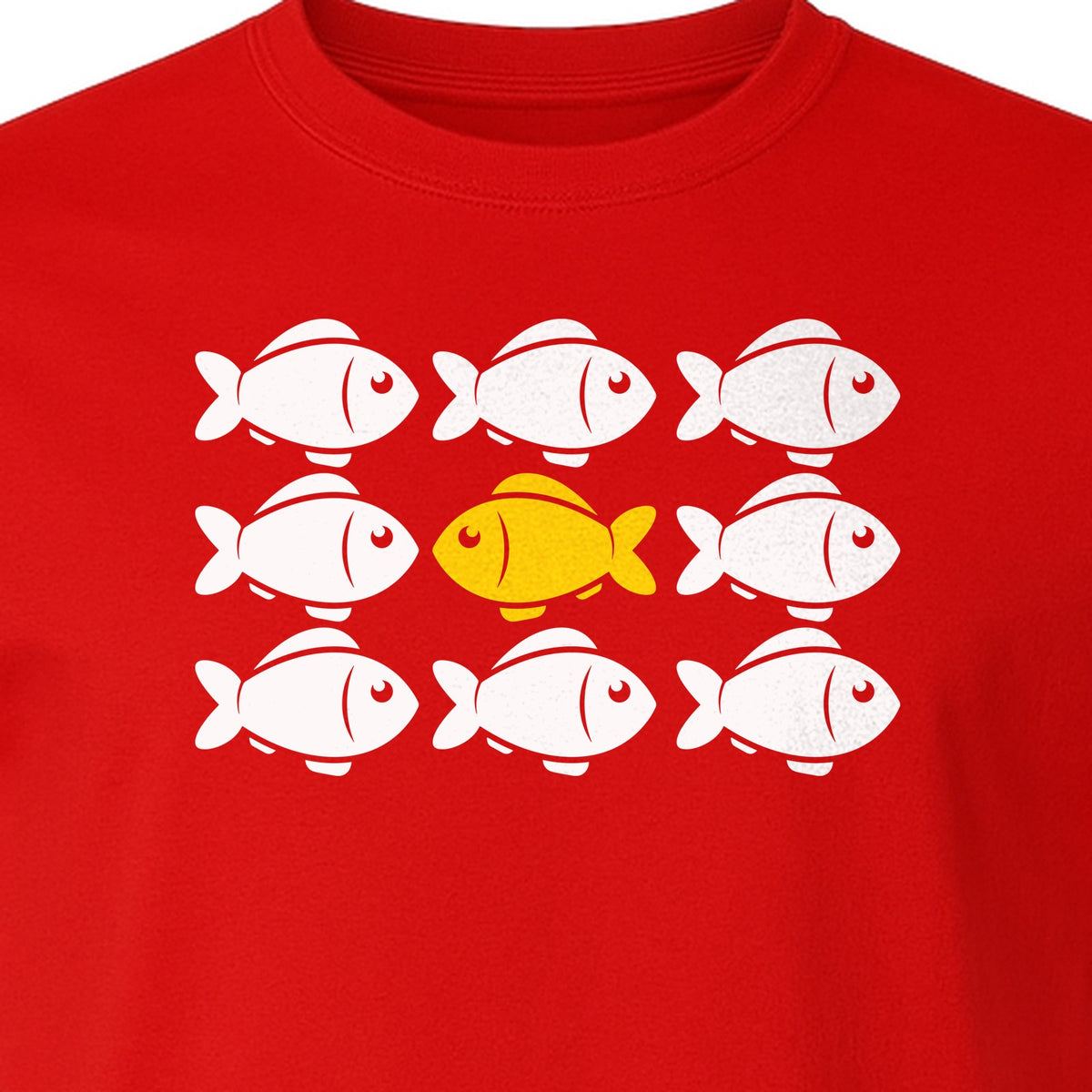 Individuality T-Shirt, One Yellow Fish in a School Design for Educators, Counselors and Mentors