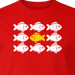 Individuality T-Shirt, One Yellow Fish in a School Design for Educators, Counselors and Mentors