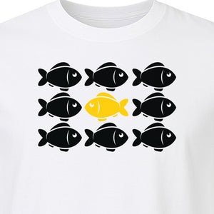 Individuality T-Shirt, One Yellow Fish in a School Design for Educators, Counselors and Mentors