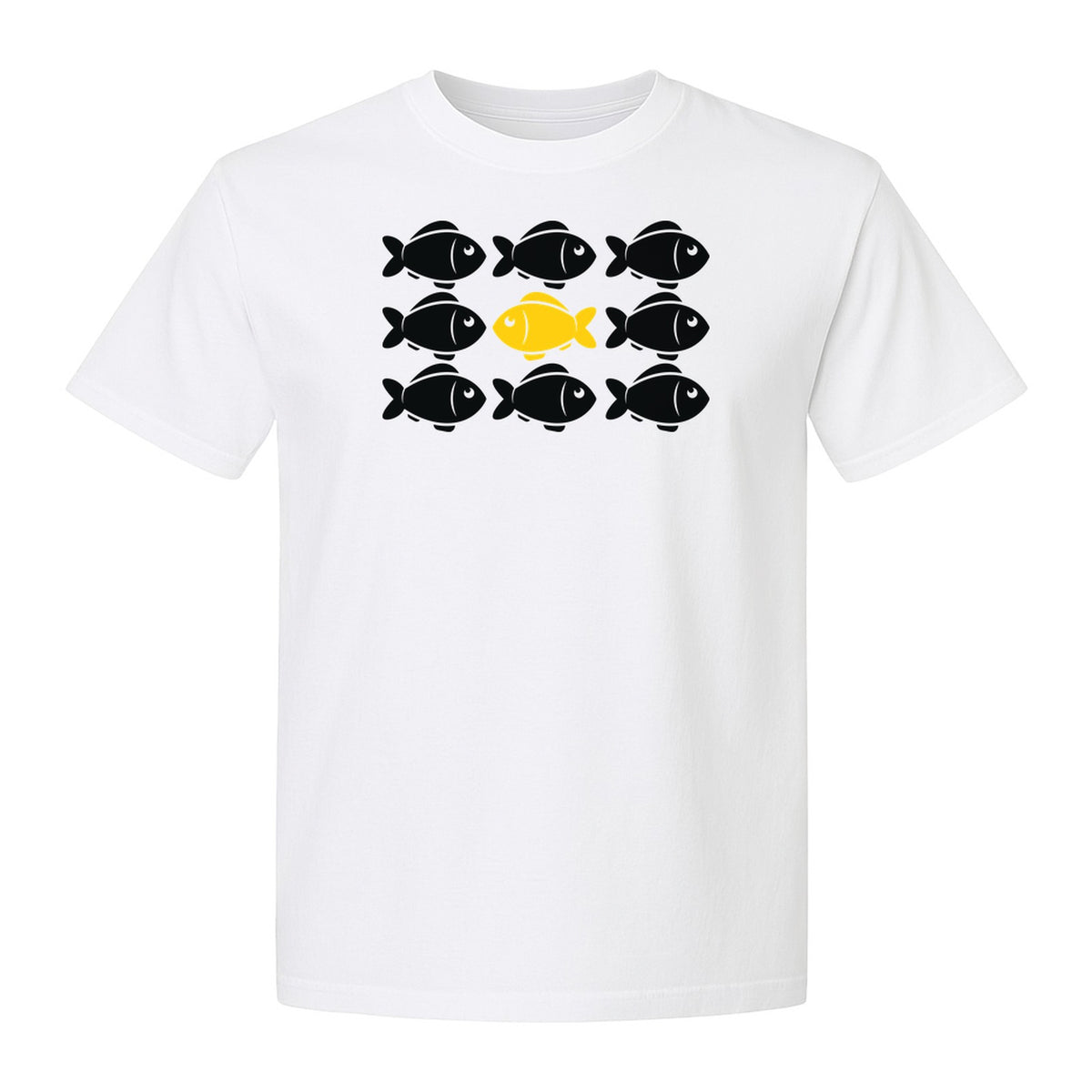 Individuality T-Shirt, One Yellow Fish in a School Design for Educators, Counselors and Mentors