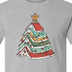 Stacked Book Christmas Tree T-Shirt, Holiday Design for Readers, Teachers and Festive Gatherings