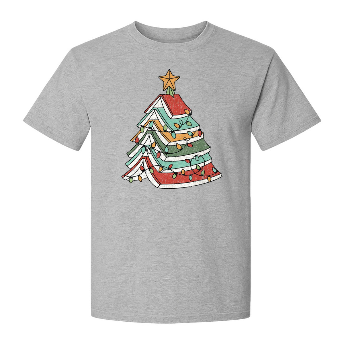 Stacked Book Christmas Tree T-Shirt, Holiday Design for Readers, Teachers and Festive Gatherings