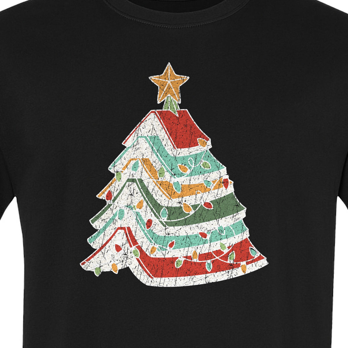 Stacked Book Christmas Tree T-Shirt, Holiday Design for Readers, Teachers and Festive Gatherings