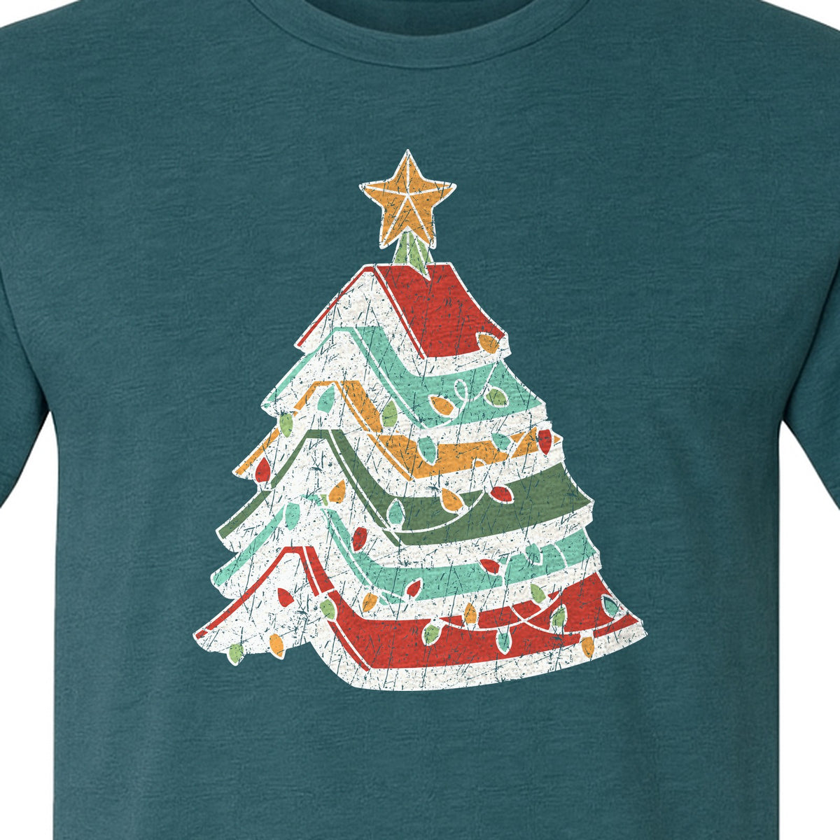 Stacked Book Christmas Tree T-Shirt, Holiday Design for Readers, Teachers and Festive Gatherings