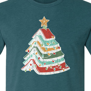 Stacked Book Christmas Tree T-Shirt, Holiday Design for Readers, Teachers and Festive Gatherings