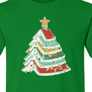 Stacked Book Christmas Tree T-Shirt, Holiday Design for Readers, Teachers and Festive Gatherings