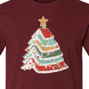 Stacked Book Christmas Tree T-Shirt, Holiday Design for Readers, Teachers and Festive Gatherings