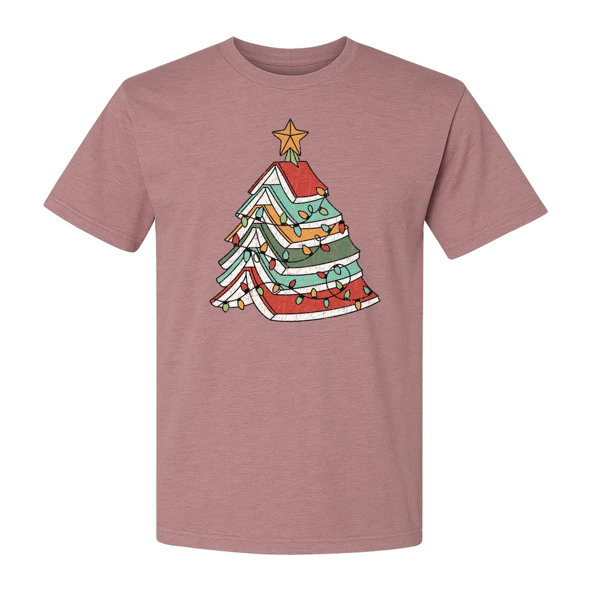 Stacked Book Christmas Tree T-Shirt, Holiday Design for Readers, Teachers and Festive Gatherings