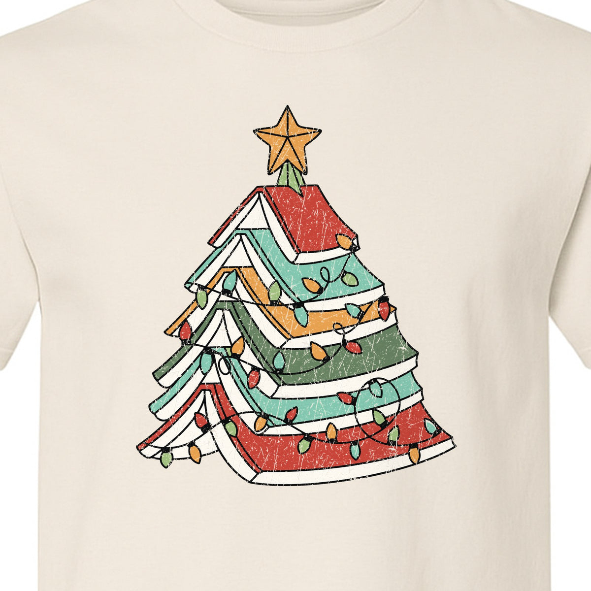 Stacked Book Christmas Tree T-Shirt, Holiday Design for Readers, Teachers and Festive Gatherings