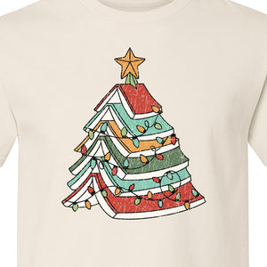 Stacked Book Christmas Tree T-Shirt, Holiday Design for Readers, Teachers and Festive Gatherings