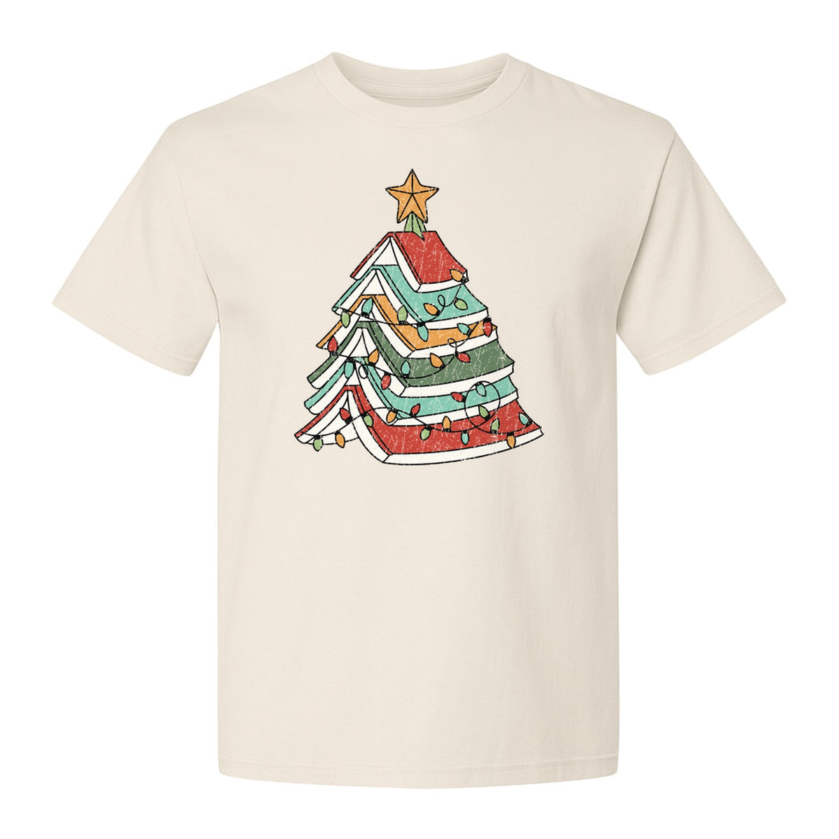 Stacked Book Christmas Tree T-Shirt, Holiday Design for Readers, Teachers and Festive Gatherings