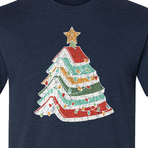 Stacked Book Christmas Tree T-Shirt, Holiday Design for Readers, Teachers and Festive Gatherings