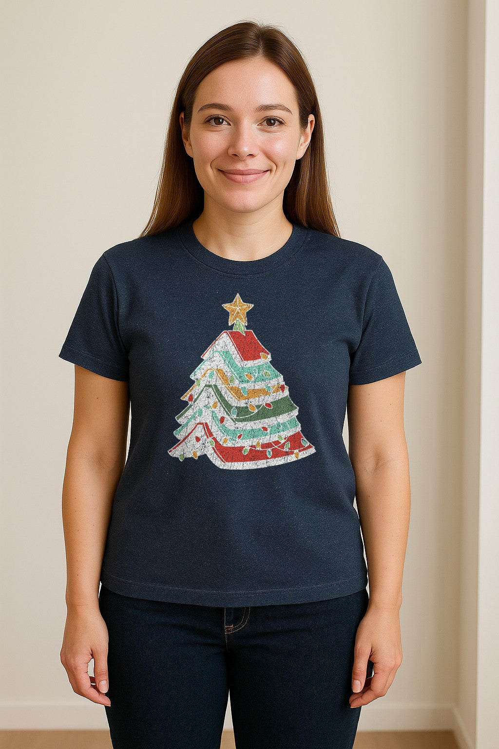 Stacked Book Christmas Tree T-Shirt, Holiday Design for Readers, Teachers and Festive Gatherings