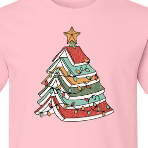 Stacked Book Christmas Tree T-Shirt, Holiday Design for Readers, Teachers and Festive Gatherings