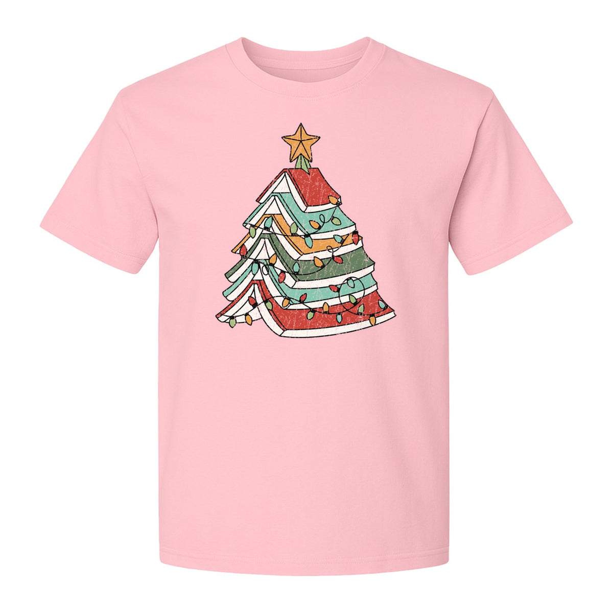 Stacked Book Christmas Tree T-Shirt, Holiday Design for Readers, Teachers and Festive Gatherings