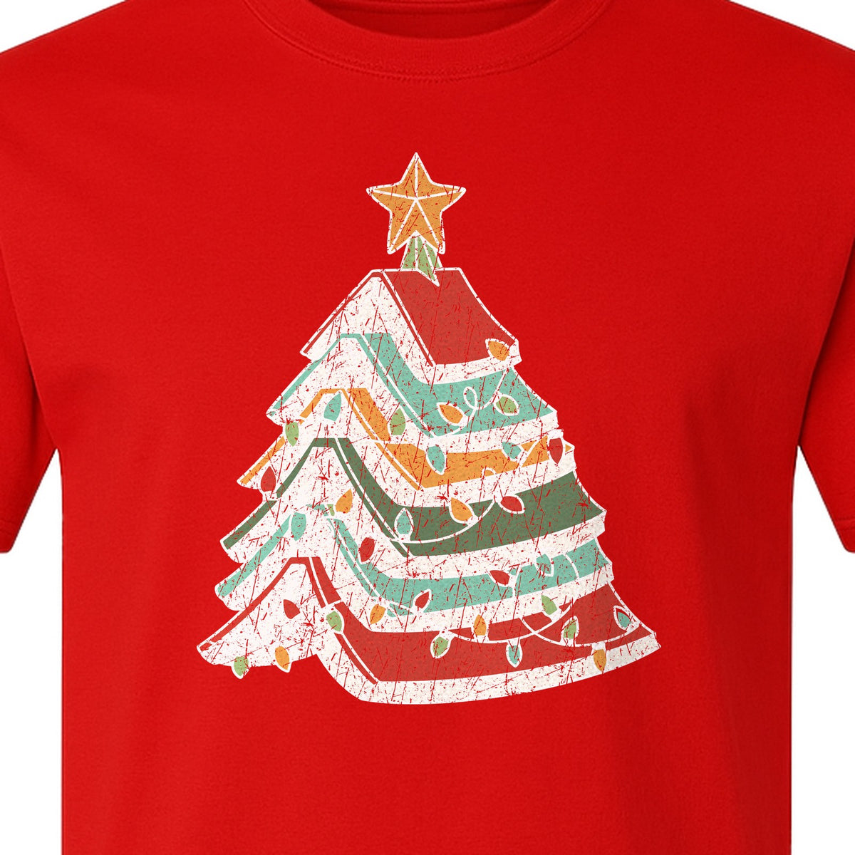 Stacked Book Christmas Tree T-Shirt, Holiday Design for Readers, Teachers and Festive Gatherings