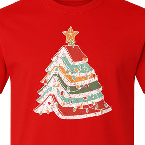 Stacked Book Christmas Tree T-Shirt, Holiday Design for Readers, Teachers and Festive Gatherings