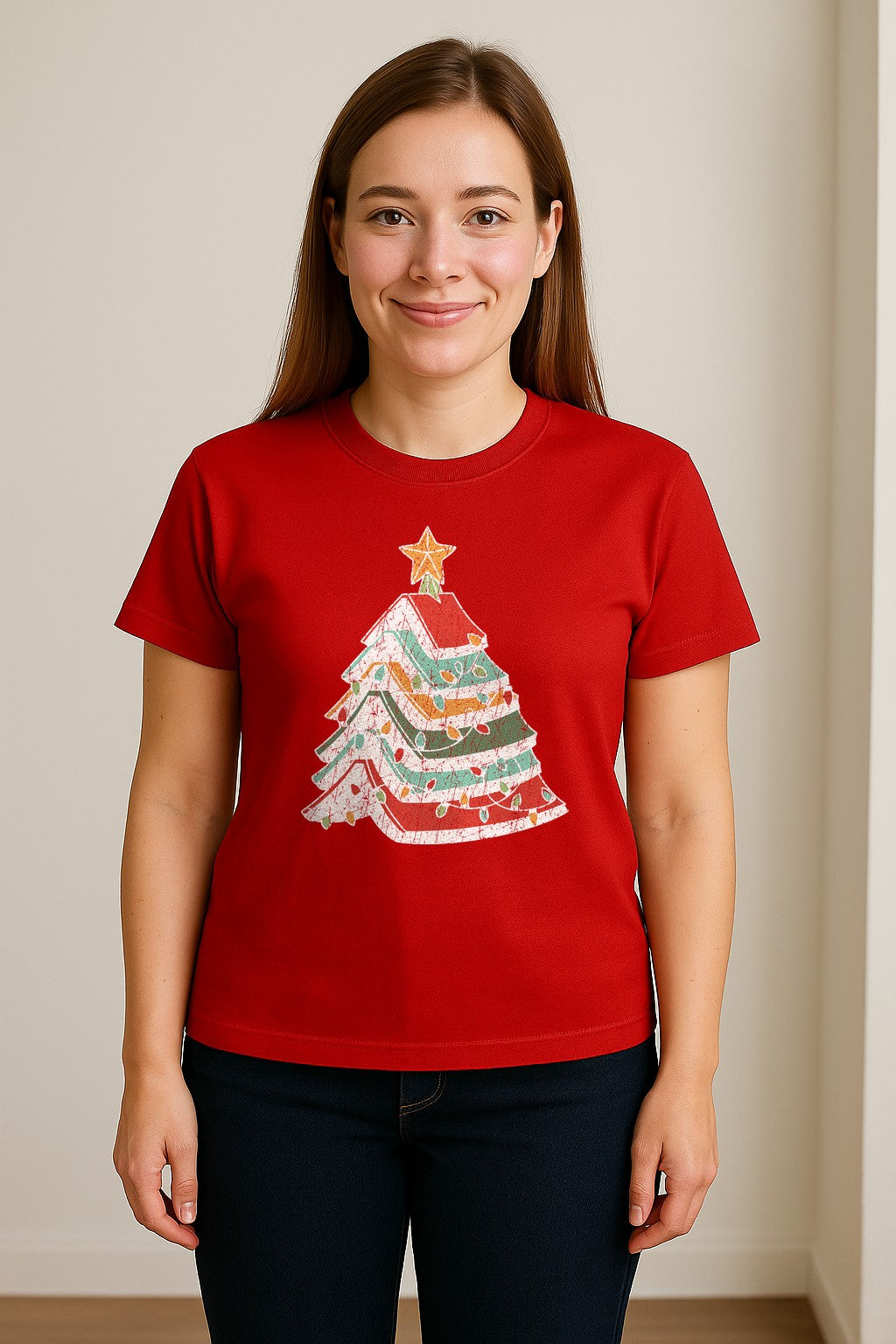 Stacked Book Christmas Tree T-Shirt, Holiday Design for Readers, Teachers and Festive Gatherings