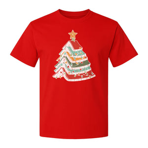 Stacked Book Christmas Tree T-Shirt, Holiday Design for Readers, Teachers and Festive Gatherings