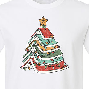 Stacked Book Christmas Tree T-Shirt, Holiday Design for Readers, Teachers and Festive Gatherings
