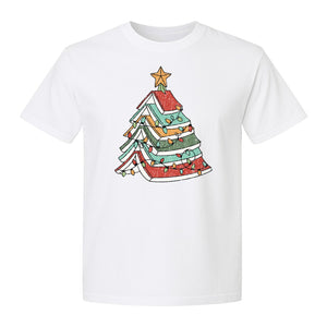 Stacked Book Christmas Tree T-Shirt, Holiday Design for Readers, Teachers and Festive Gatherings