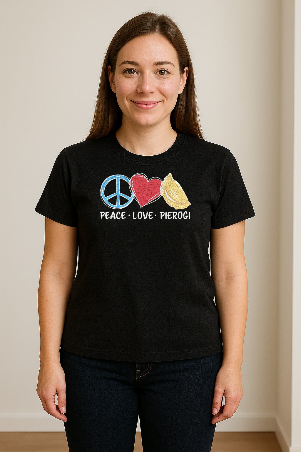 Pierogi T-Shirt, Peace Love Polish Food Graphic for Dumpling Fans and Heritage Gifts