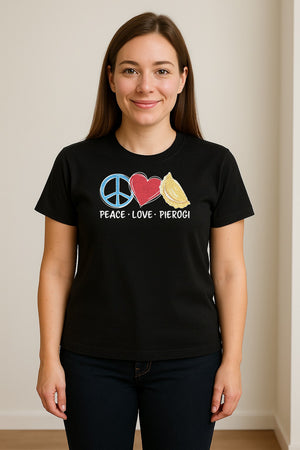 Pierogi T-Shirt, Peace Love Polish Food Graphic for Dumpling Fans and Heritage Gifts