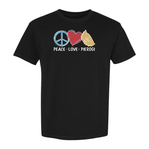 Pierogi T-Shirt, Peace Love Polish Food Graphic for Dumpling Fans and Heritage Gifts
