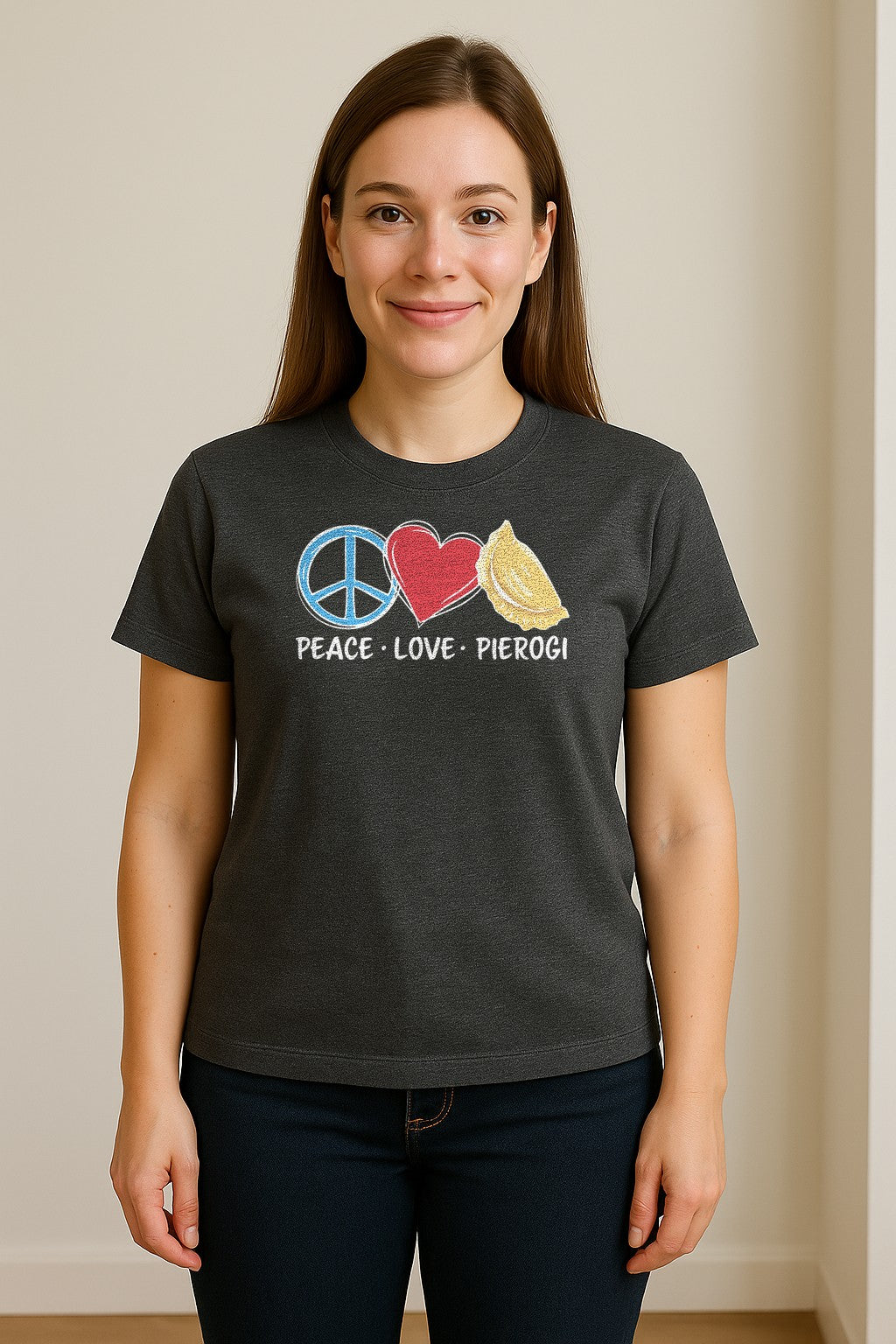 Pierogi T-Shirt, Peace Love Polish Food Graphic for Dumpling Fans and Heritage Gifts