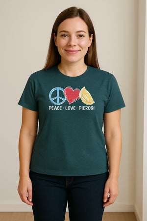 Pierogi T-Shirt, Peace Love Polish Food Graphic for Dumpling Fans and Heritage Gifts