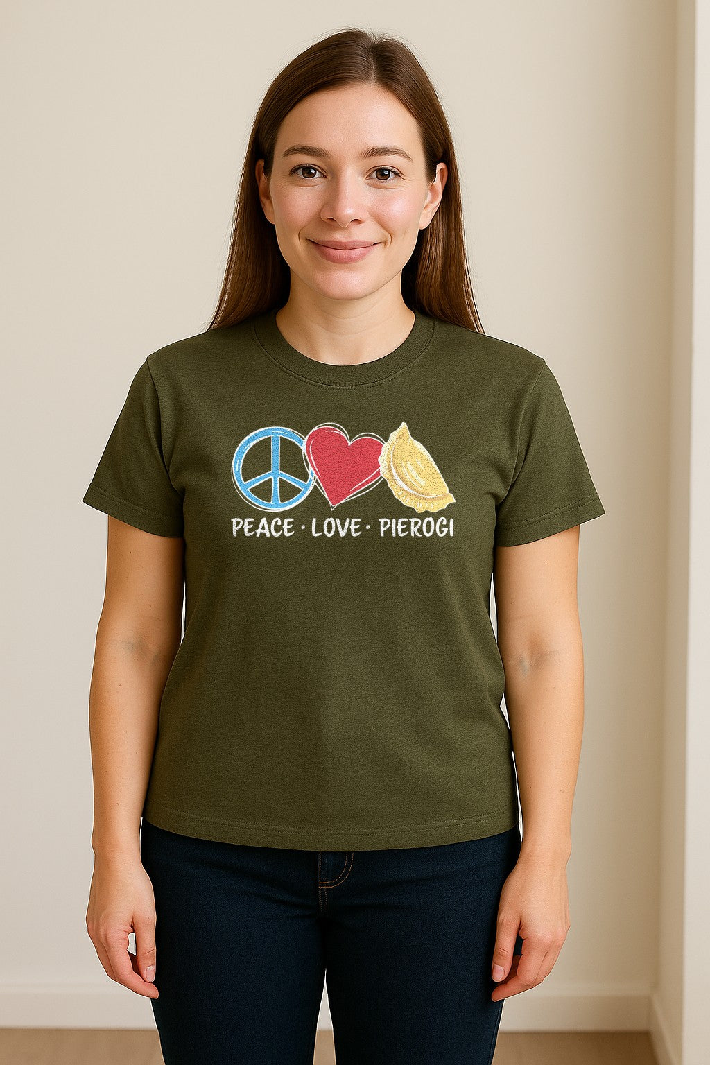 Pierogi T-Shirt, Peace Love Polish Food Graphic for Dumpling Fans and Heritage Gifts