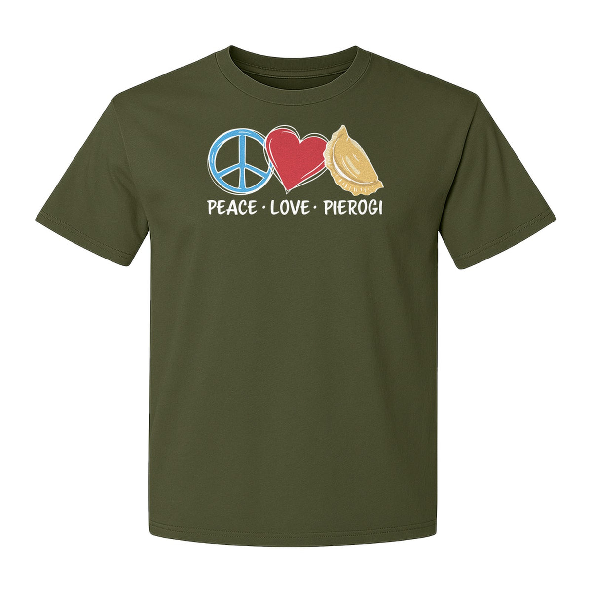 Pierogi T-Shirt, Peace Love Polish Food Graphic for Dumpling Fans and Heritage Gifts