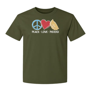 Pierogi T-Shirt, Peace Love Polish Food Graphic for Dumpling Fans and Heritage Gifts