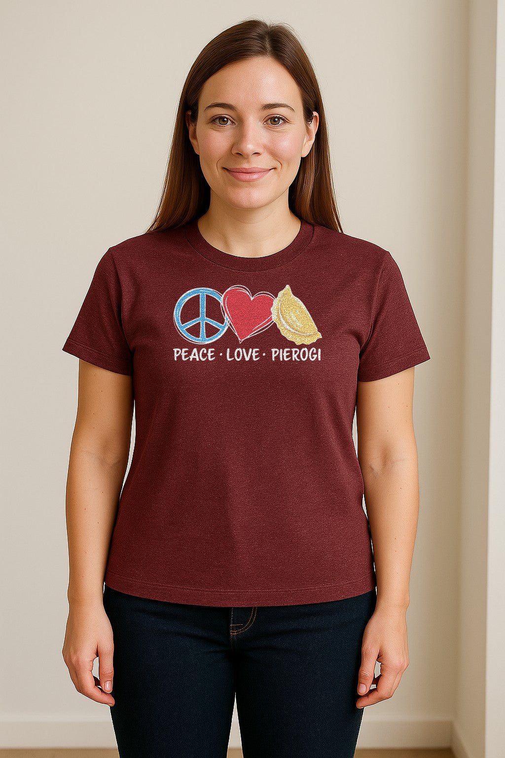 Pierogi T-Shirt, Peace Love Polish Food Graphic for Dumpling Fans and Heritage Gifts