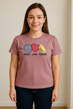 Pierogi T-Shirt, Peace Love Polish Food Graphic for Dumpling Fans and Heritage Gifts
