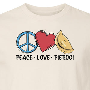 Pierogi T-Shirt, Peace Love Polish Food Graphic for Dumpling Fans and Heritage Gifts