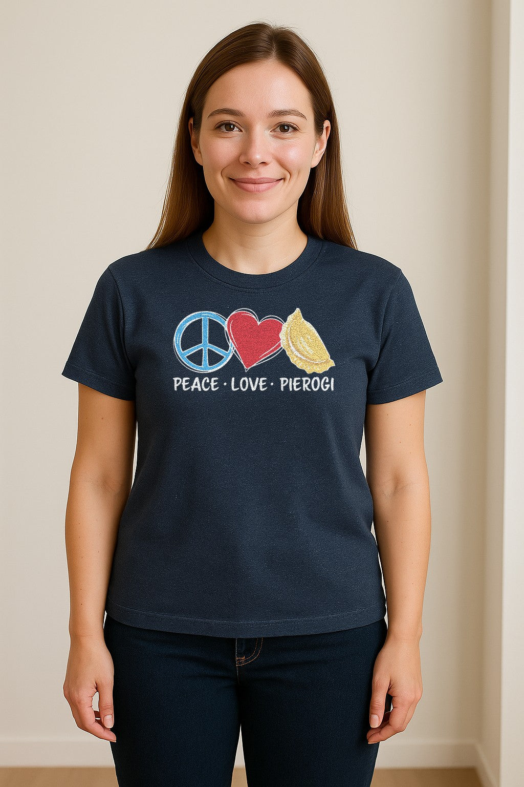 Pierogi T-Shirt, Peace Love Polish Food Graphic for Dumpling Fans and Heritage Gifts