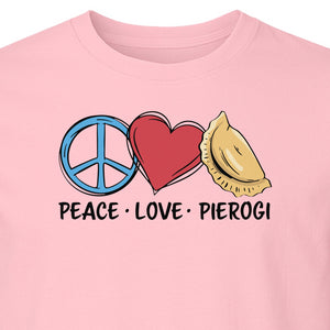 Pierogi T-Shirt, Peace Love Polish Food Graphic for Dumpling Fans and Heritage Gifts