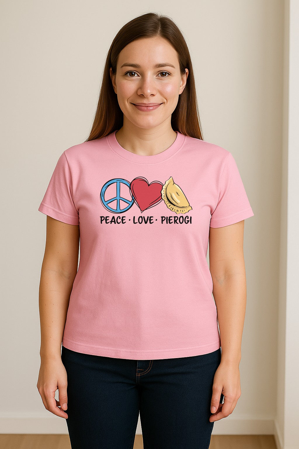 Pierogi T-Shirt, Peace Love Polish Food Graphic for Dumpling Fans and Heritage Gifts