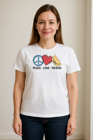 Pierogi T-Shirt, Peace Love Polish Food Graphic for Dumpling Fans and Heritage Gifts